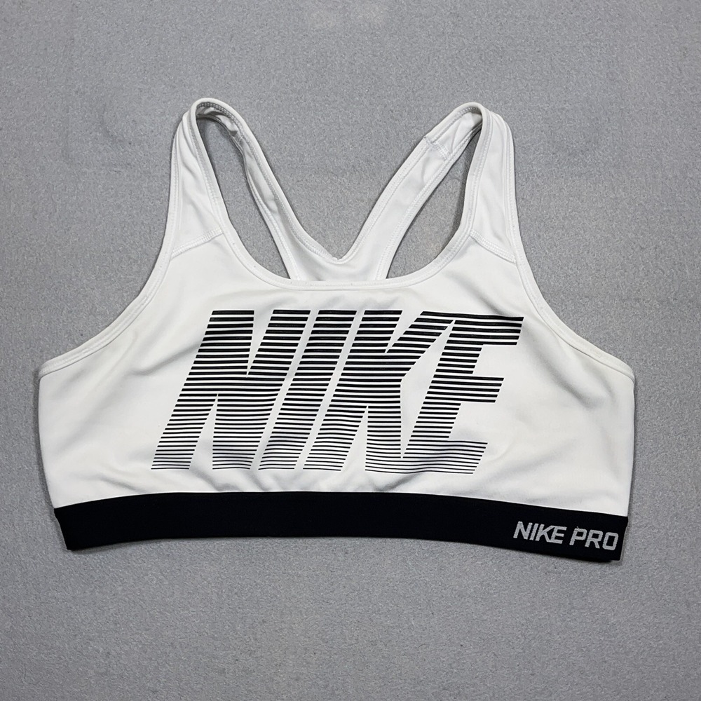 Nike Pro Sports Bra Women XL Racerback Graphic White Black Athletic Casual